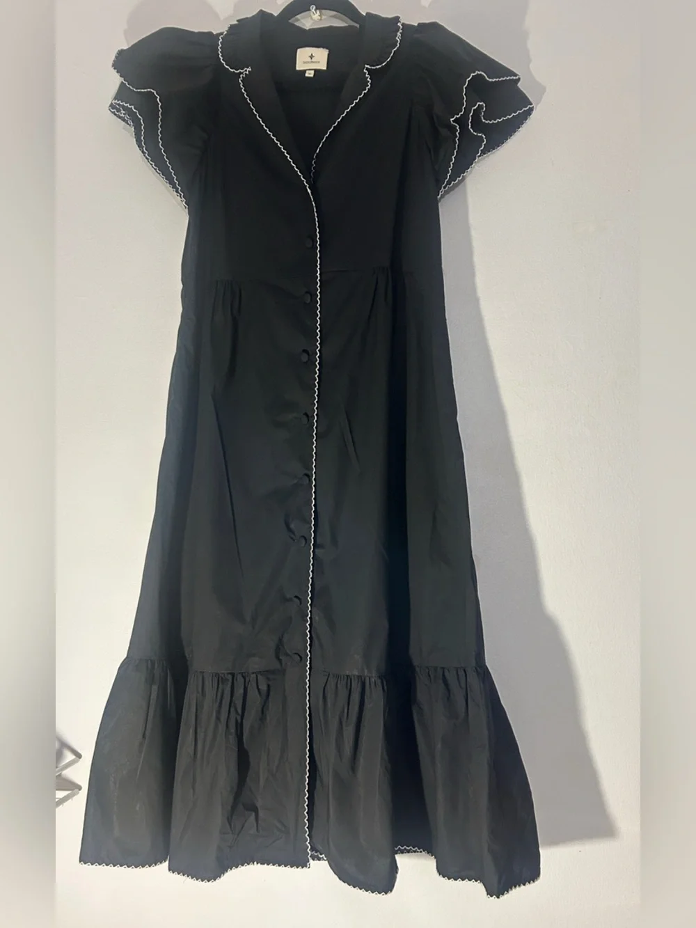 Tuckernuck Black Alice  Midi Dress with Contrast Piping size medium - Picture 4 of 9